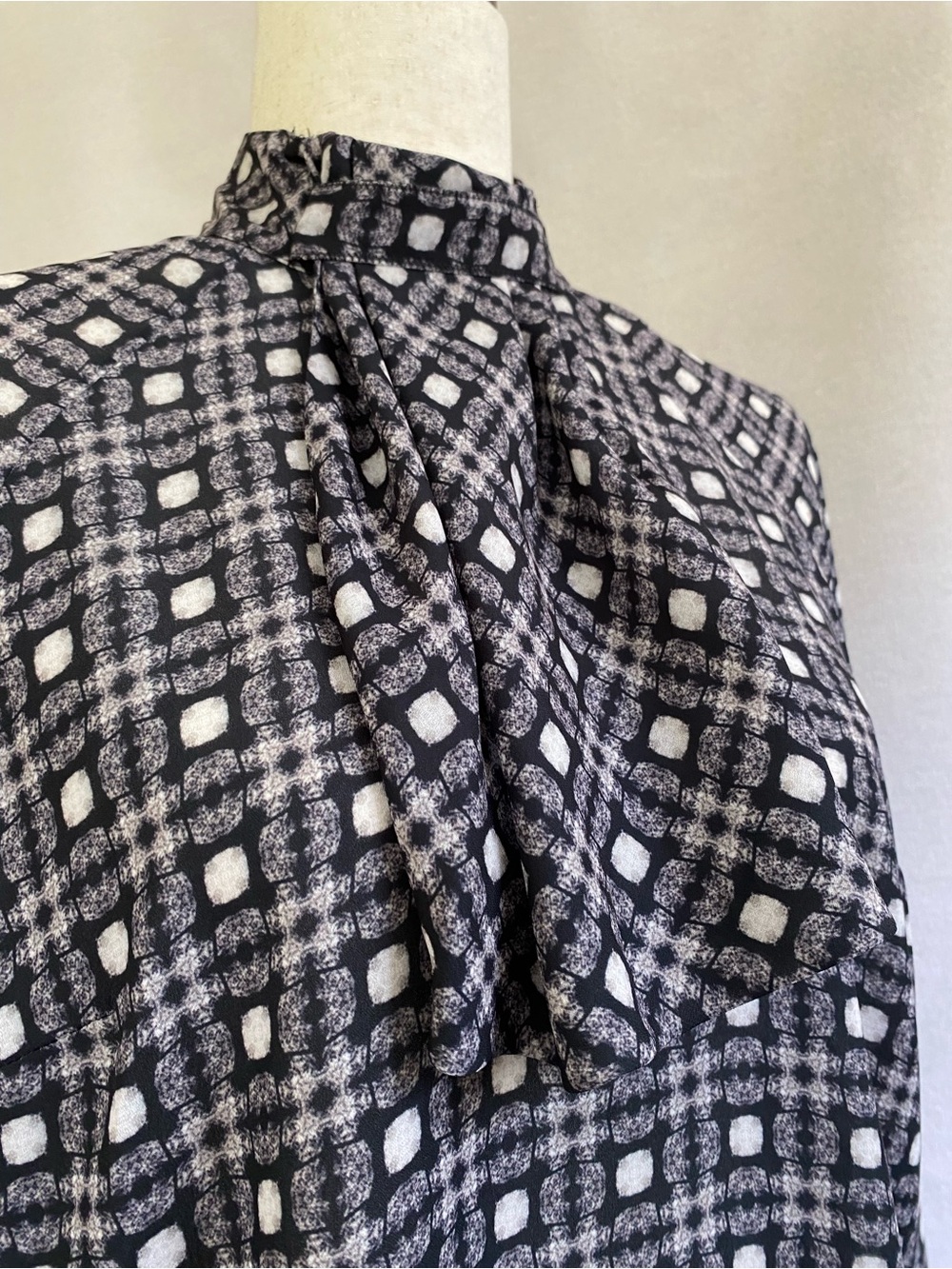 L.A.M.B. Geometric Drape Flap Collar Button Long Sleeve Blouse - Picture 7 of 11
